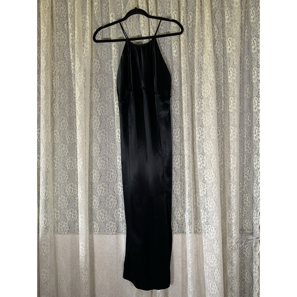Elegant Black Satin Halter Maxi Dress